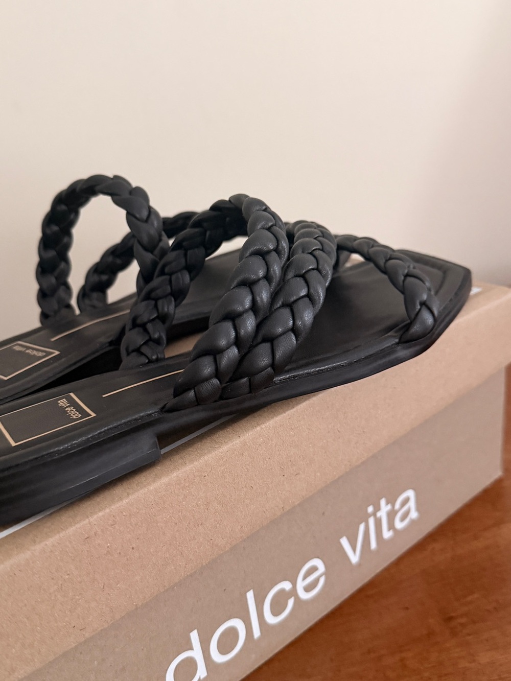 Dolce Vita Black Braided Double-Strap Slide Sandals